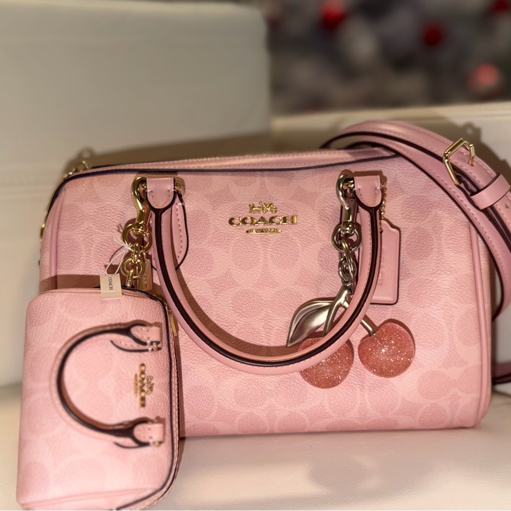 Coach Powder Pink Rowan & Mini Rowan Charm Bundle